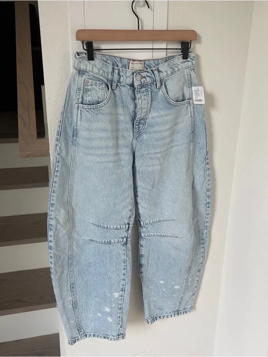 NWT Free People We The Free Good Luck Mid-Rise Barrel Jeans in Aegean - Picture 4 of 9